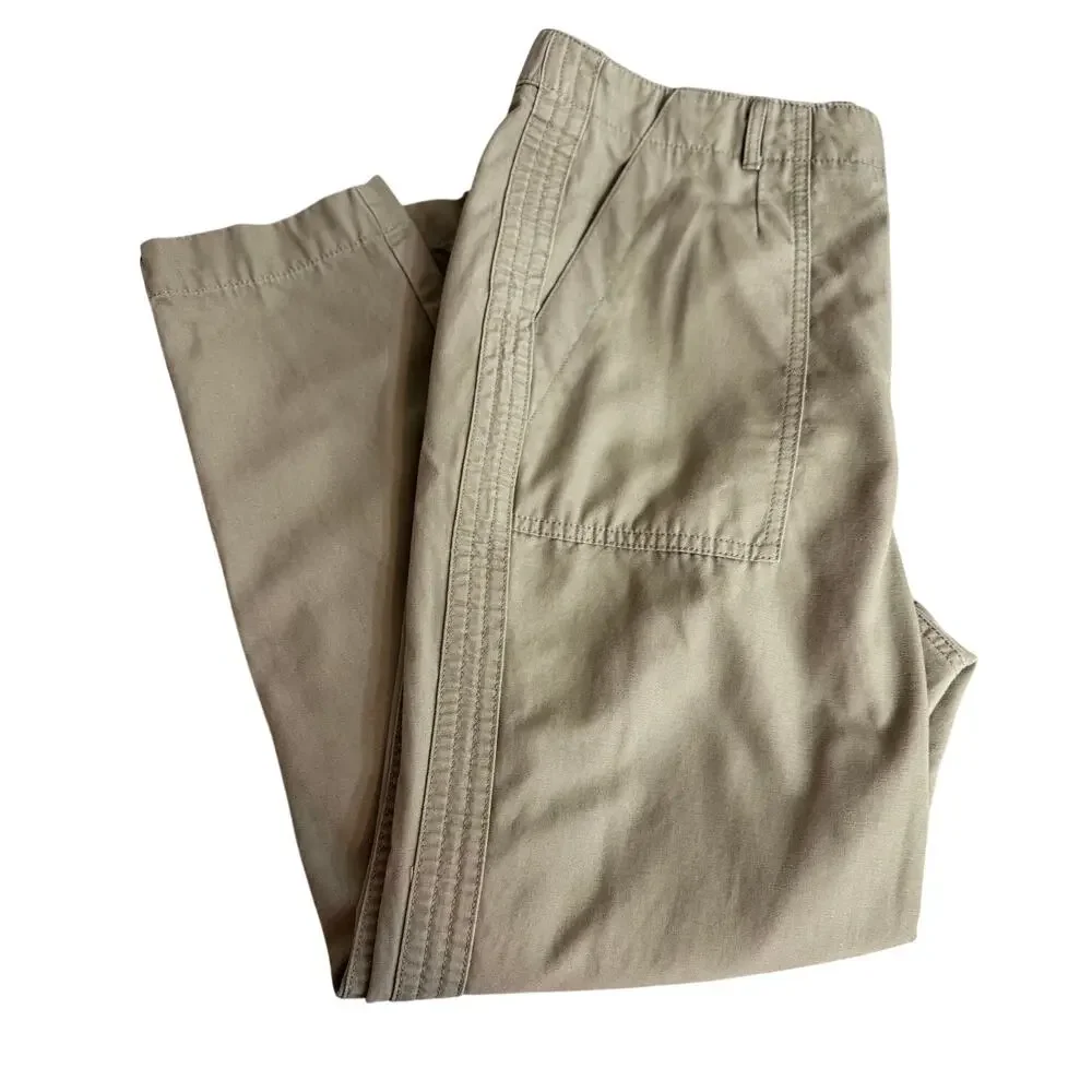 Talbots khaki green slim cargo pants deep pockets straight leg fly front Sz 14
